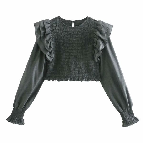 spring women elastic pleated short blouse female cascading ruffle long sleeve shirt casual lady blusas s8339 210430, White
spring women elastic pleated short blouse female cascading ruffle long sleeve shirt casual lady blusas s8339 210430, White