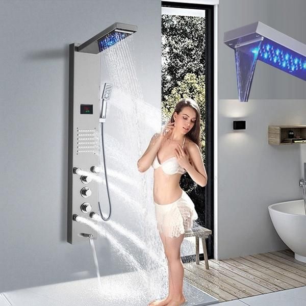 digital brushed nickel & black shower panel column rain waterfall head massage spa jets mixer tap bath bathroom sets
digital brushed nickel & black shower panel column rain waterfall head massage spa jets mixer tap bath bathroom sets