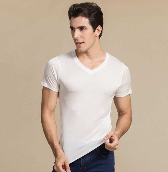 t shirt men's silk 50% viscose t-shirts casual short sleeve v neck sleepwear sg203, White
t shirt men's silk 50% viscose t-shirts casual short sleeve v neck sleepwear sg203, White