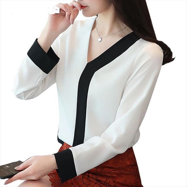 spring summer chiffon amp women blouses feminine long sleeved v neck patchwork shirt, White
spring summer chiffon amp women blouses feminine long sleeved v neck patchwork shirt, White