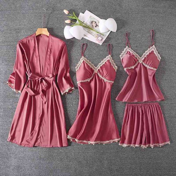 women's sleepwear summer thin women pajamas four-piece suit with chest pad v collar lace pyjamas 8bbm, Black;red
women's sleepwear summer thin women pajamas four-piece suit with chest pad v collar lace pyjamas 8bbm, Black;red
