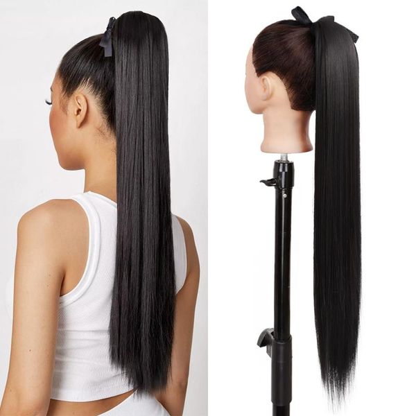 synthetic wigs 34-inch fiber heat-resistant straight long hair with ponytail fake chip-in pony tail wig, Black
synthetic wigs 34-inch fiber heat-resistant straight long hair with ponytail fake chip-in pony tail wig, Black