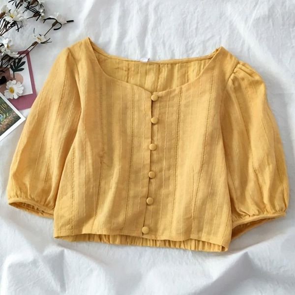women's blouses & shirts female square collar puff sleeve button summer casual loose korean elegant fashion women, White
women's blouses & shirts female square collar puff sleeve button summer casual loose korean elegant fashion women, White