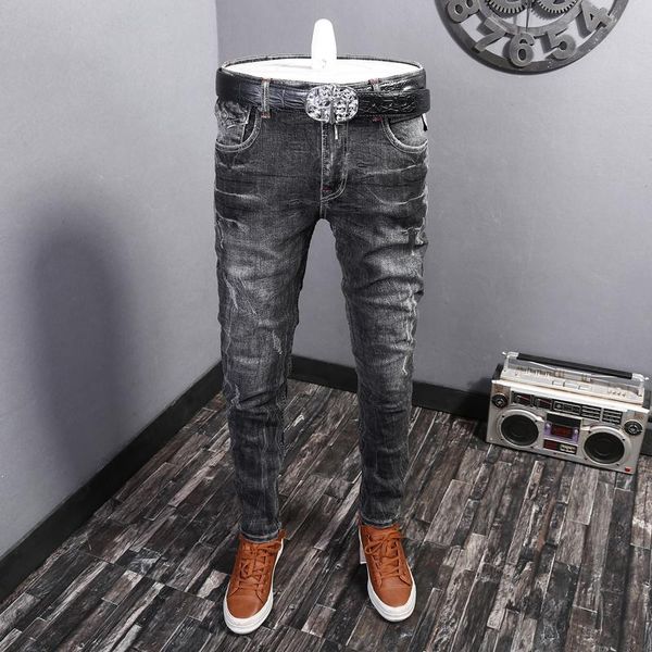 streetwear men jeans black gray color slim fit ripped hip hop pants vintage designer homme men's, Blue
streetwear men jeans black gray color slim fit ripped hip hop pants vintage designer homme men's, Blue