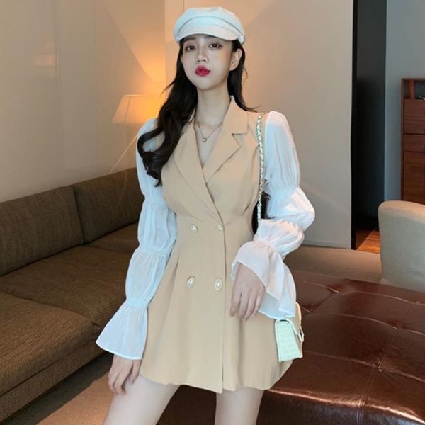 korean loose casual ladies stitching slim party dress spring modern lady dresses puff sleeve double breasted 210510, Black;gray
korean loose casual ladies stitching slim party dress spring modern lady dresses puff sleeve double breasted 210510, Black;gray