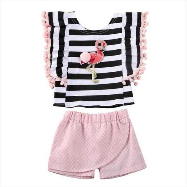 6m 5years 2pcs set for kids toddler baby girls clothes flamingo stripe shorts summer party, White
6m 5years 2pcs set for kids toddler baby girls clothes flamingo stripe shorts summer party, White