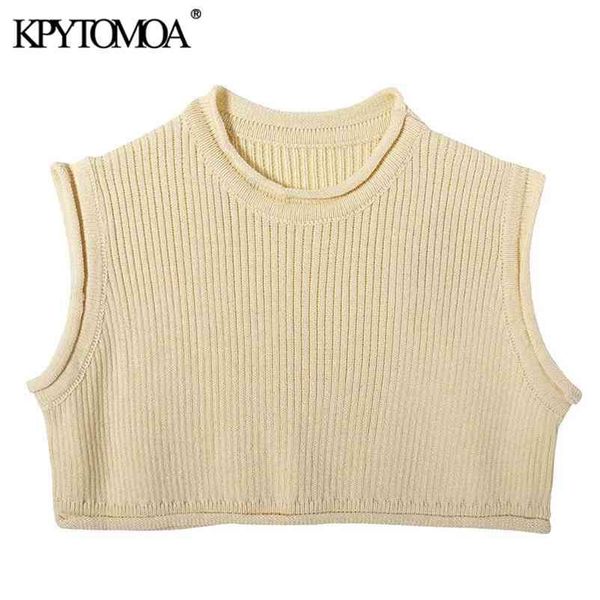 women fashion solid cropped knitted sweater vintage o neck sleeveless female pullovers chic 210420, White;black
women fashion solid cropped knitted sweater vintage o neck sleeveless female pullovers chic 210420, White;black