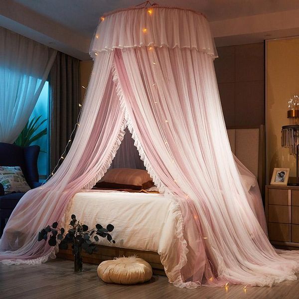 princess hung dome mosquito net with string light king queen szie double layer lace bed mantle insect reject canopy
princess hung dome mosquito net with string light king queen szie double layer lace bed mantle insect reject canopy