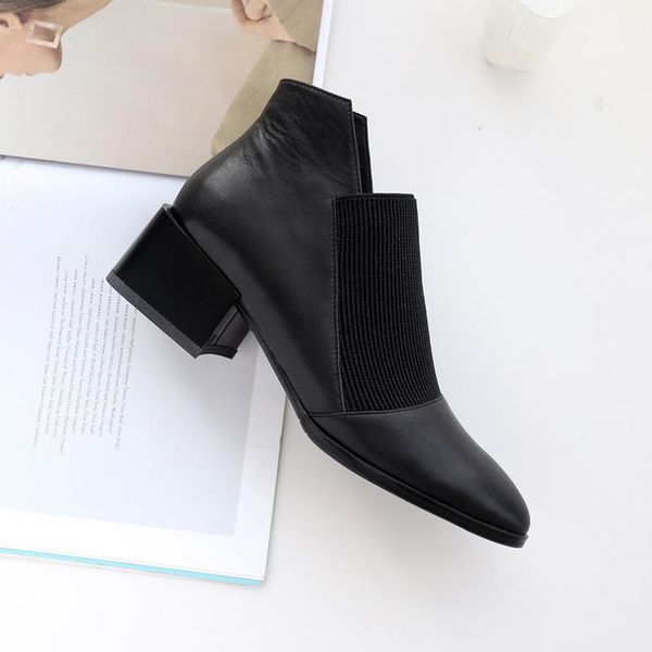 boots ankle all-match medium heel thick short 2021 small leather shoes and female pointed, Black
boots ankle all-match medium heel thick short 2021 small leather shoes and female pointed, Black