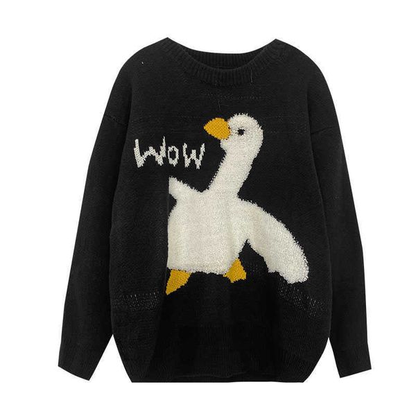 autumn winter vintage black sweater women long sleeve cartoon duck pullover fashion korean casual loose knitted sweaters 210602, White;black
autumn winter vintage black sweater women long sleeve cartoon duck pullover fashion korean casual loose knitted sweaters 210602, White;black