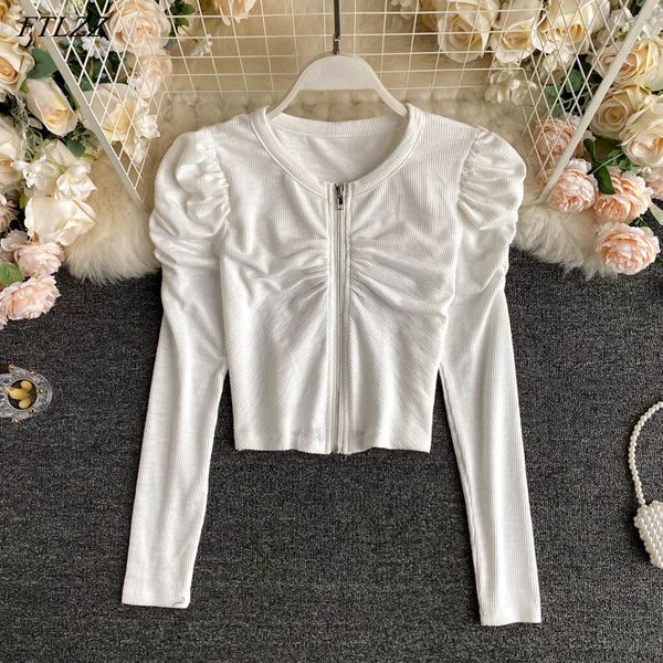 autumn winter elegant women zipper solid shirt casual puff sleeve long open stitch 210423, White
autumn winter elegant women zipper solid shirt casual puff sleeve long open stitch 210423, White