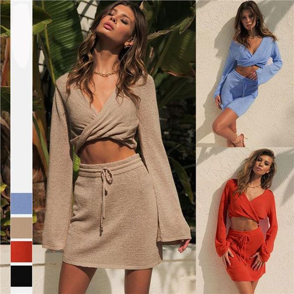 women's tracksuits autumn style solid color fashion set twist long-sleeved v-neckblouse drawstring short skirt suit, Gray
women's tracksuits autumn style solid color fashion set twist long-sleeved v-neckblouse drawstring short skirt suit, Gray