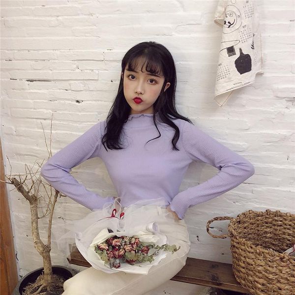 korean version of multicolor wild cotton long-sleeved t-shirt casual style can be ruffled slim sweet girl women's, White
korean version of multicolor wild cotton long-sleeved t-shirt casual style can be ruffled slim sweet girl women's, White