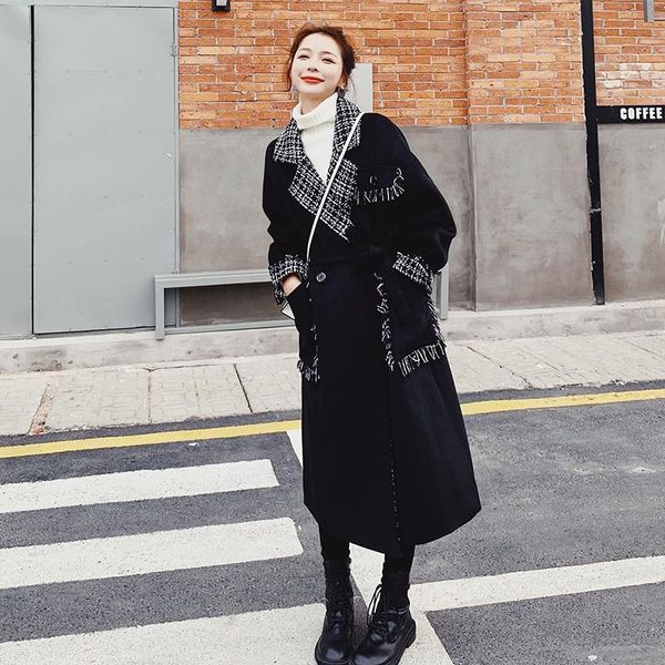 women's wool & blends autumn winter clothes women splice plaid tassel loose long woolen coat overcoat office lady elegant korean plus s, Black
women's wool & blends autumn winter clothes women splice plaid tassel loose long woolen coat overcoat office lady elegant korean plus s, Black