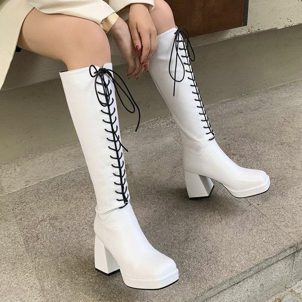 boots 2021 retro square toe women knee high platform thick heel zipper long cross tied autumn winter shoes, Black
boots 2021 retro square toe women knee high platform thick heel zipper long cross tied autumn winter shoes, Black