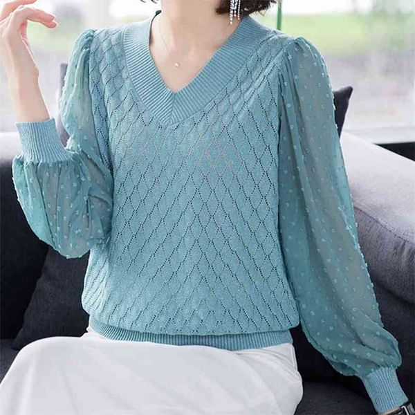 v-neck hollow out chiffon long sleeve patchwork knit pullovers women elegant large size loose argyle knitwear female 210522, White;black
v-neck hollow out chiffon long sleeve patchwork knit pullovers women elegant large size loose argyle knitwear female 210522, White;black