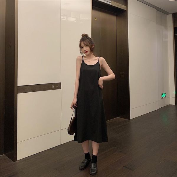 casual dresses 2021 summer french style spaghetti strap women dress korean a-line loose mid long solid color o-neck sundress, Black;gray
casual dresses 2021 summer french style spaghetti strap women dress korean a-line loose mid long solid color o-neck sundress, Black;gray