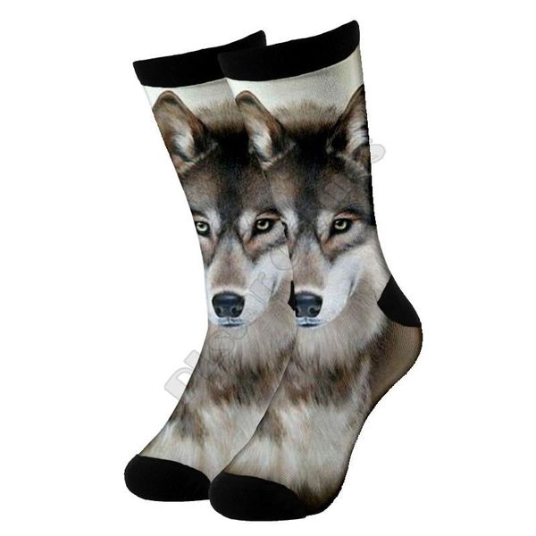 men's socks wolf high 3d printed men for women funny fashion long 08, Black