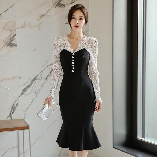casual dresses korean style lace patchwork corset black dress winter spring 2021 long sleeve ruffle trumpet wrap ladies plus size jurken, Black;gray
casual dresses korean style lace patchwork corset black dress winter spring 2021 long sleeve ruffle trumpet wrap ladies plus size jurken, Black;gray