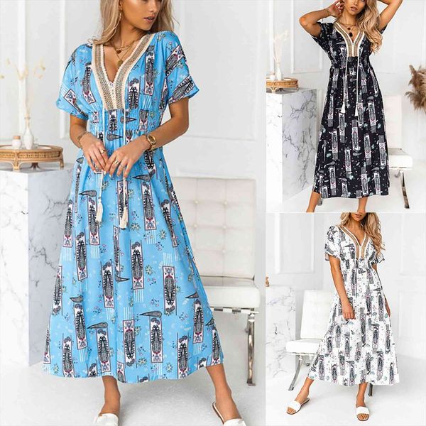 dresses summer fashion lace womens tank rope stitching retro printed v neck short sleeve maxi long dress casual holiday, White
dresses summer fashion lace womens tank rope stitching retro printed v neck short sleeve maxi long dress casual holiday, White
