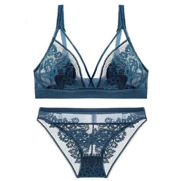 2021 big french show small bra super thin cup large lace no steel ring women's underwear set, Black;white
2021 big french show small bra super thin cup large lace no steel ring women's underwear set, Black;white