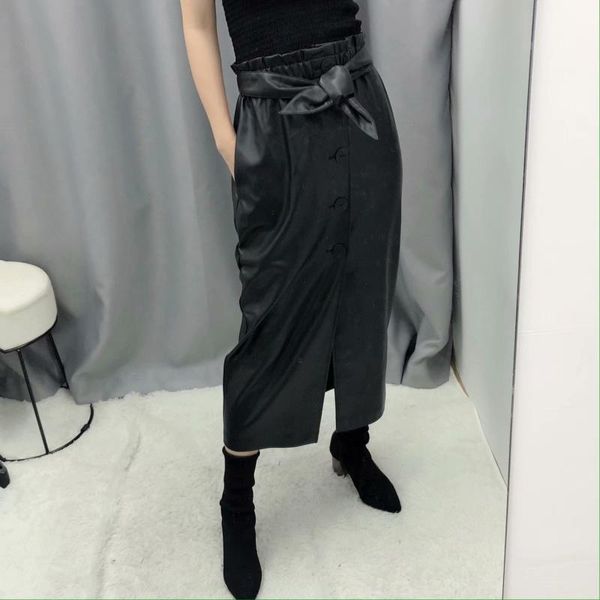skirts winter women's pu leather skirt high-waist lace-up decorative slit single-breasted long, Black
skirts winter women's pu leather skirt high-waist lace-up decorative slit single-breasted long, Black