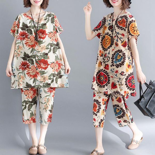 women's tracksuits plus size women sets summer cotton linen female lady shirt loose casual big pants floral print set suit 2021, Gray
women's tracksuits plus size women sets summer cotton linen female lady shirt loose casual big pants floral print set suit 2021, Gray