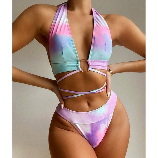 women's swimwear tie dye thong bikinis 2021 mujer women swimsuit halter bikini set two-piece bathing suit beachwear maillot de bain, White;black
women's swimwear tie dye thong bikinis 2021 mujer women swimsuit halter bikini set two-piece bathing suit beachwear maillot de bain, White;black