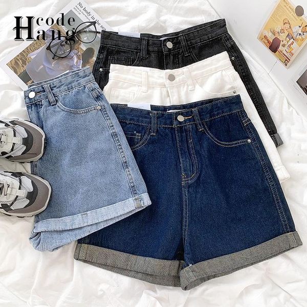 women's shorts hangcode denim fashion solid crimping high waist all match casual loose mom jeans ladies bottoms, White;black
women's shorts hangcode denim fashion solid crimping high waist all match casual loose mom jeans ladies bottoms, White;black
