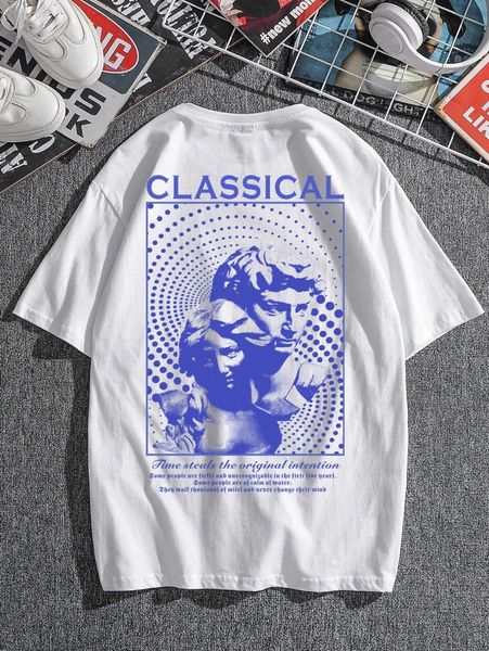men slogan & figure graphic tee c68j#, White;black