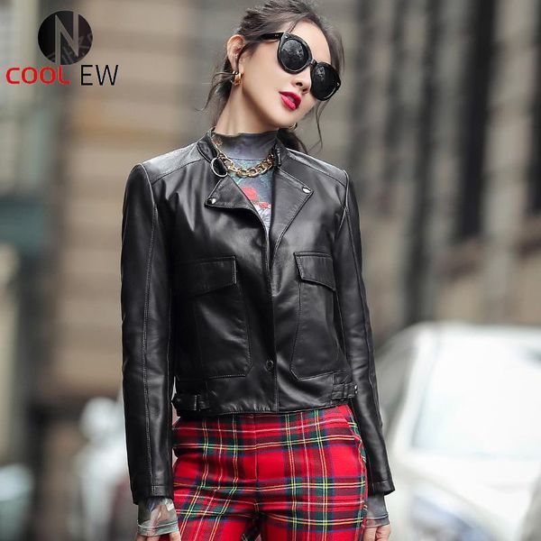 women's leather & faux ptslan 2021 genuine real lambskin jackets moto good quality clothes p7021, Black
women's leather & faux ptslan 2021 genuine real lambskin jackets moto good quality clothes p7021, Black