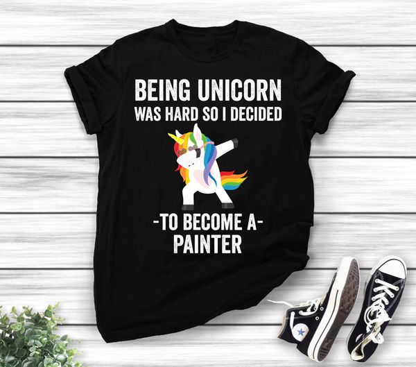 painter tee shirt gift - unicorn painter t-shirt for women - painting t shirt, White;black
painter tee shirt gift - unicorn painter t-shirt for women - painting t shirt, White;black