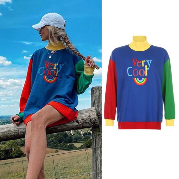 women's hoodies & sweatshirts women autumn long sleeve turtleneck sweatshirt letters rainbow print hip hop pullover contrast color pat, Black
women's hoodies & sweatshirts women autumn long sleeve turtleneck sweatshirt letters rainbow print hip hop pullover contrast color pat, Black