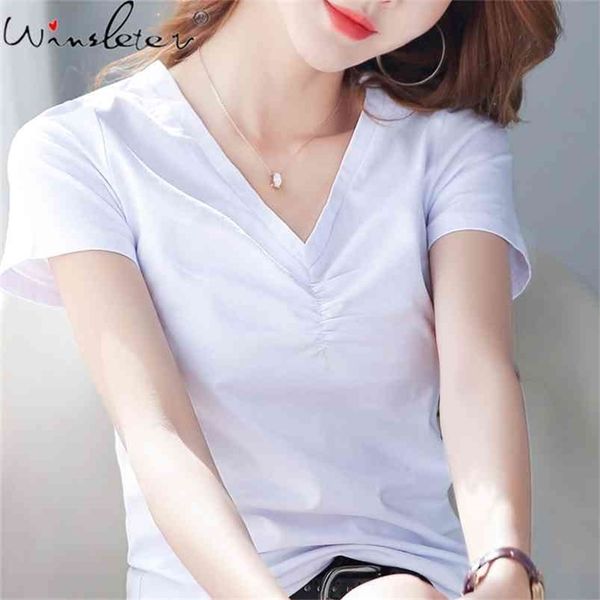 summer korean clothes cotton t-shirt solid v-neck drape women loose short sleeve all match bottoming shirt tees t13010a 210421, Black;gray
summer korean clothes cotton t-shirt solid v-neck drape women loose short sleeve all match bottoming shirt tees t13010a 210421, Black;gray