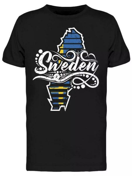 Sweden, Text. Map Country Tee Men's -Image by Shutterstock, White;black 
Sweden, Text. Map Country Tee Men's -Image by Shutterstock, White;black