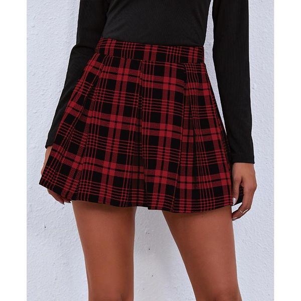 female stitching plaid pleated skirt waist half-length skirts, Black 
female stitching plaid pleated skirt waist half-length skirts, Black