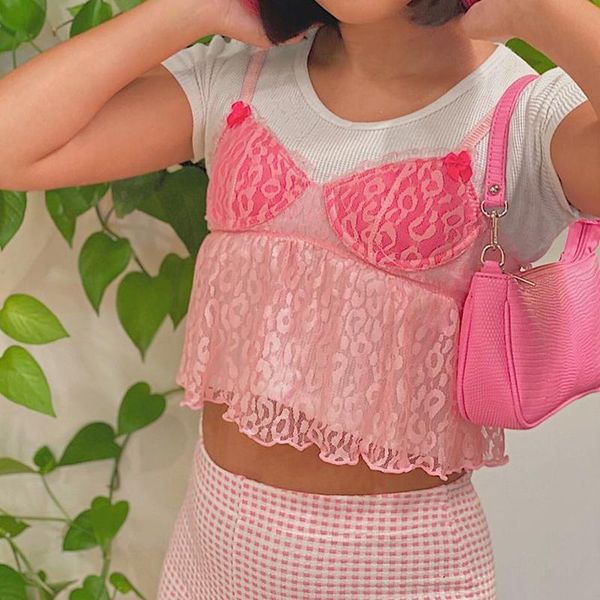 women's lace trim camisole 2021 fashion summer ladies sleeveless spaghetti strap mesh patchwork ruffle hem crop cami tanks & camis, White
women's lace trim camisole 2021 fashion summer ladies sleeveless spaghetti strap mesh patchwork ruffle hem crop cami tanks & camis, White