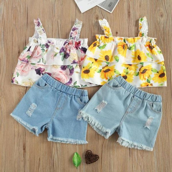 clothing sets 2 pieces kids suit set girls flower print square collar sleeveless denim shorts sling girls 2-piece outfit for summer, White
clothing sets 2 pieces kids suit set girls flower print square collar sleeveless denim shorts sling girls 2-piece outfit for summer, White