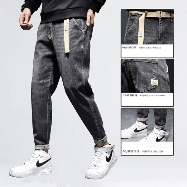 men's pants jeans loose straight tide brand youth autumn and winter elastic nine-point trousers little harlan, Black
men's pants jeans loose straight tide brand youth autumn and winter elastic nine-point trousers little harlan, Black