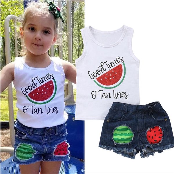 summer kid baby girl clothes set watermelon letters printed vest tank holes denim shorts pants outfit, White
summer kid baby girl clothes set watermelon letters printed vest tank holes denim shorts pants outfit, White