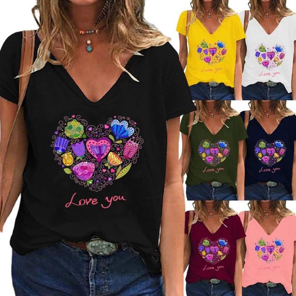 women's t-shirt summer fashion love printing casual v-neck elegant short-sleeved solid color ladies oversized shirt, White
women's t-shirt summer fashion love printing casual v-neck elegant short-sleeved solid color ladies oversized shirt, White