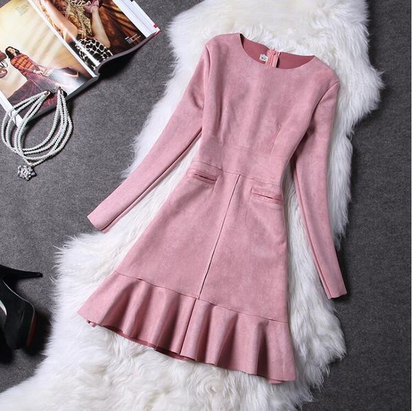 casual dresses long sleeve ruffles women autumn winter vintage elegant solid color party dress slim a-line pink/red vestidos, Black;gray
casual dresses long sleeve ruffles women autumn winter vintage elegant solid color party dress slim a-line pink/red vestidos, Black;gray