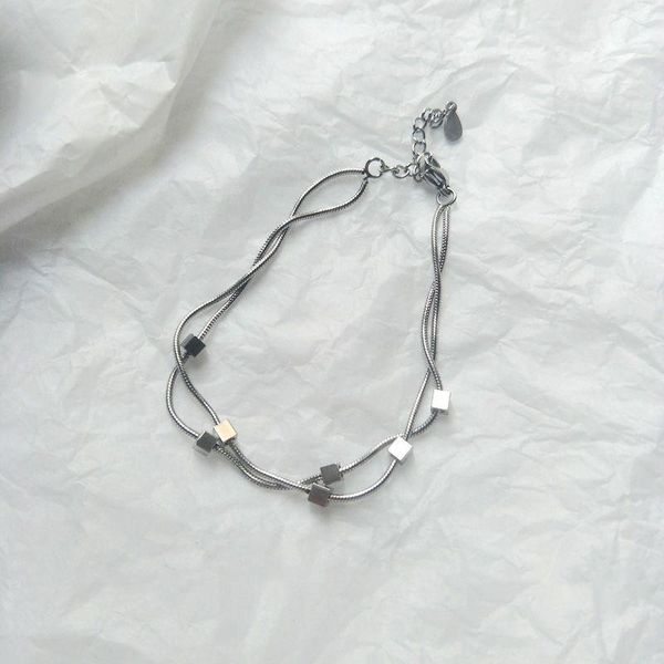link, chain hundred and one simple double layer bracelet female personality cold wind three-dimensional square fine student jewelry, Black
link, chain hundred and one simple double layer bracelet female personality cold wind three-dimensional square fine student jewelry, Black