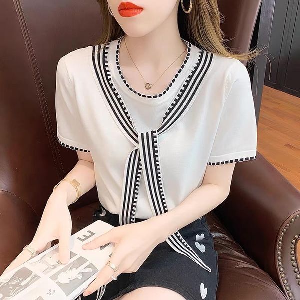 women's t-shirt 2021 women summer short sleeve o neck thin striped hit color knitted tee harajuku design sweet streetwear tshirt, White
women's t-shirt 2021 women summer short sleeve o neck thin striped hit color knitted tee harajuku design sweet streetwear tshirt, White