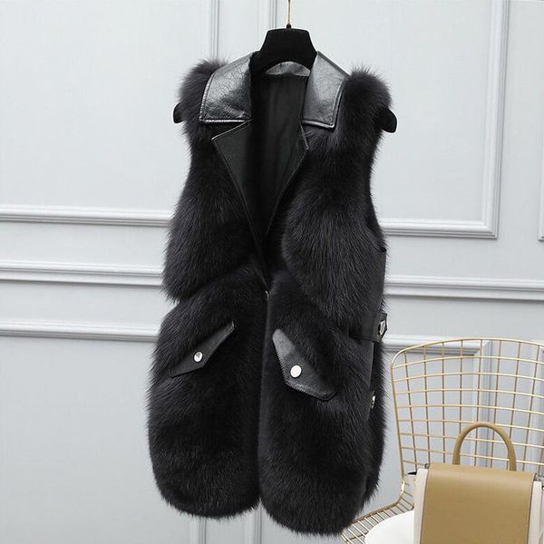 women's fur & faux 2021 woman sleeveless vest thick warm spliced vintage leather jackets female fashion waistcoat streetwea, Black
women's fur & faux 2021 woman sleeveless vest thick warm spliced vintage leather jackets female fashion waistcoat streetwea, Black