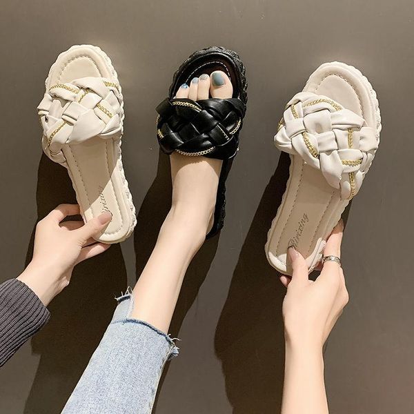 slippers sandals and women 2021 summer thick bottom casual beach, Black