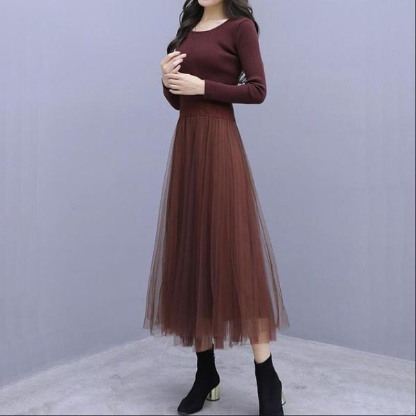 casual dresses women 2021 autumn winter sweaters long mesh stitching knitted dress female o-neck sleeve maxi vestidos x447, Black;gray
casual dresses women 2021 autumn winter sweaters long mesh stitching knitted dress female o-neck sleeve maxi vestidos x447, Black;gray
