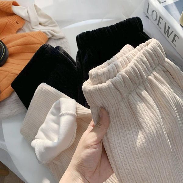 women's pants & capris 2021 women winter loose corduroy long wide leg pleated fleece trousers pockets elastic high waist, Black;white
women's pants & capris 2021 women winter loose corduroy long wide leg pleated fleece trousers pockets elastic high waist, Black;white