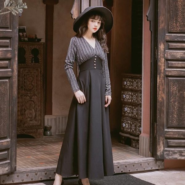 vintage women dress v-neck long sleeve party dresses female clothes 2021 spring autumn korean elegant vestidos femme casual, Black;gray
vintage women dress v-neck long sleeve party dresses female clothes 2021 spring autumn korean elegant vestidos femme casual, Black;gray