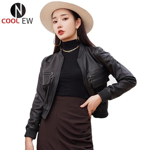 women's leather & faux ptslan 2021 genuine fashion moto jackets real sheepskin coat p7094, Black
women's leather & faux ptslan 2021 genuine fashion moto jackets real sheepskin coat p7094, Black